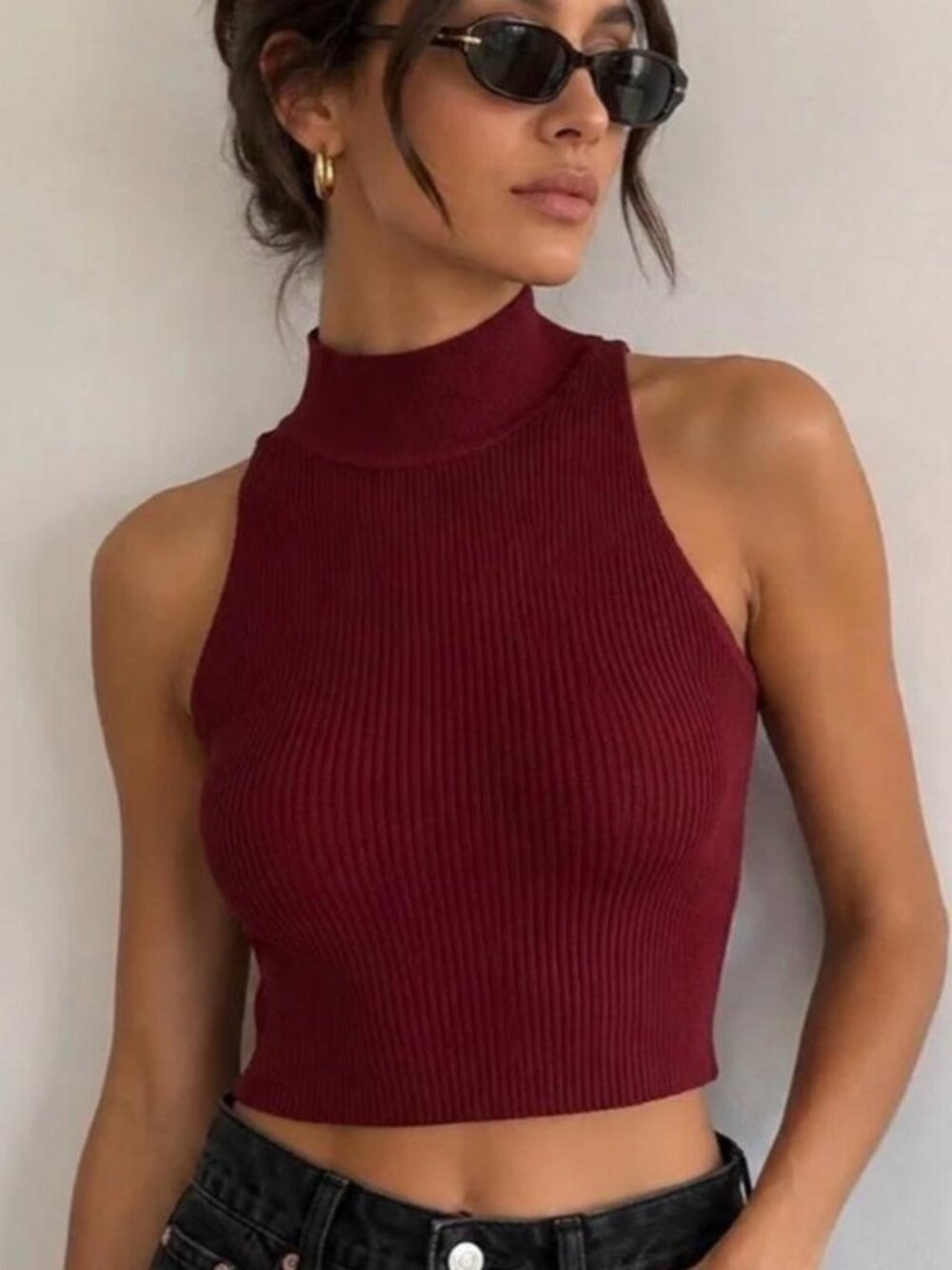 Aritzia Babylon Burgundy Ribbed Mock Neck Tank Top Size XS